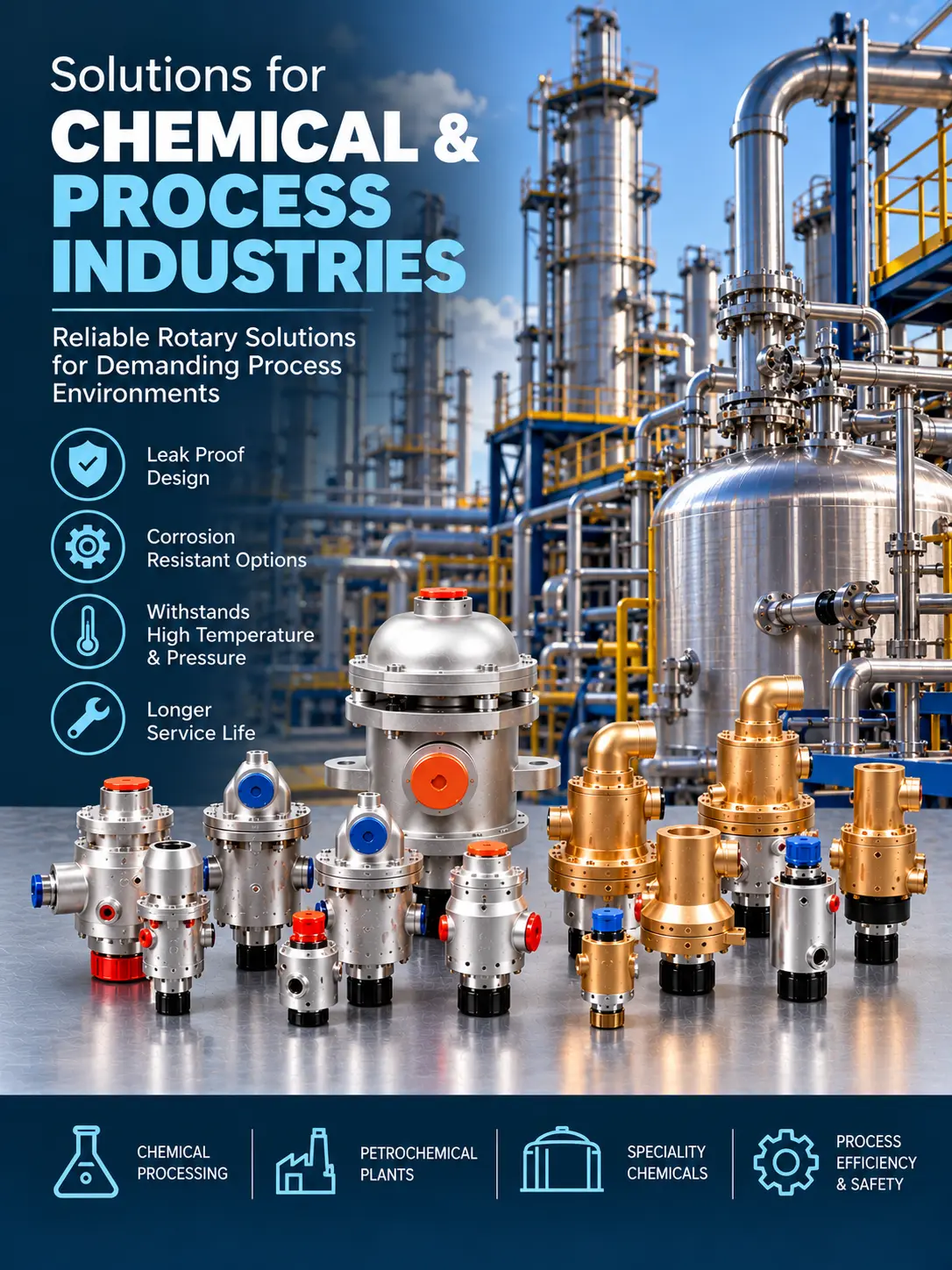 Rotary unions for chemical & oil processing